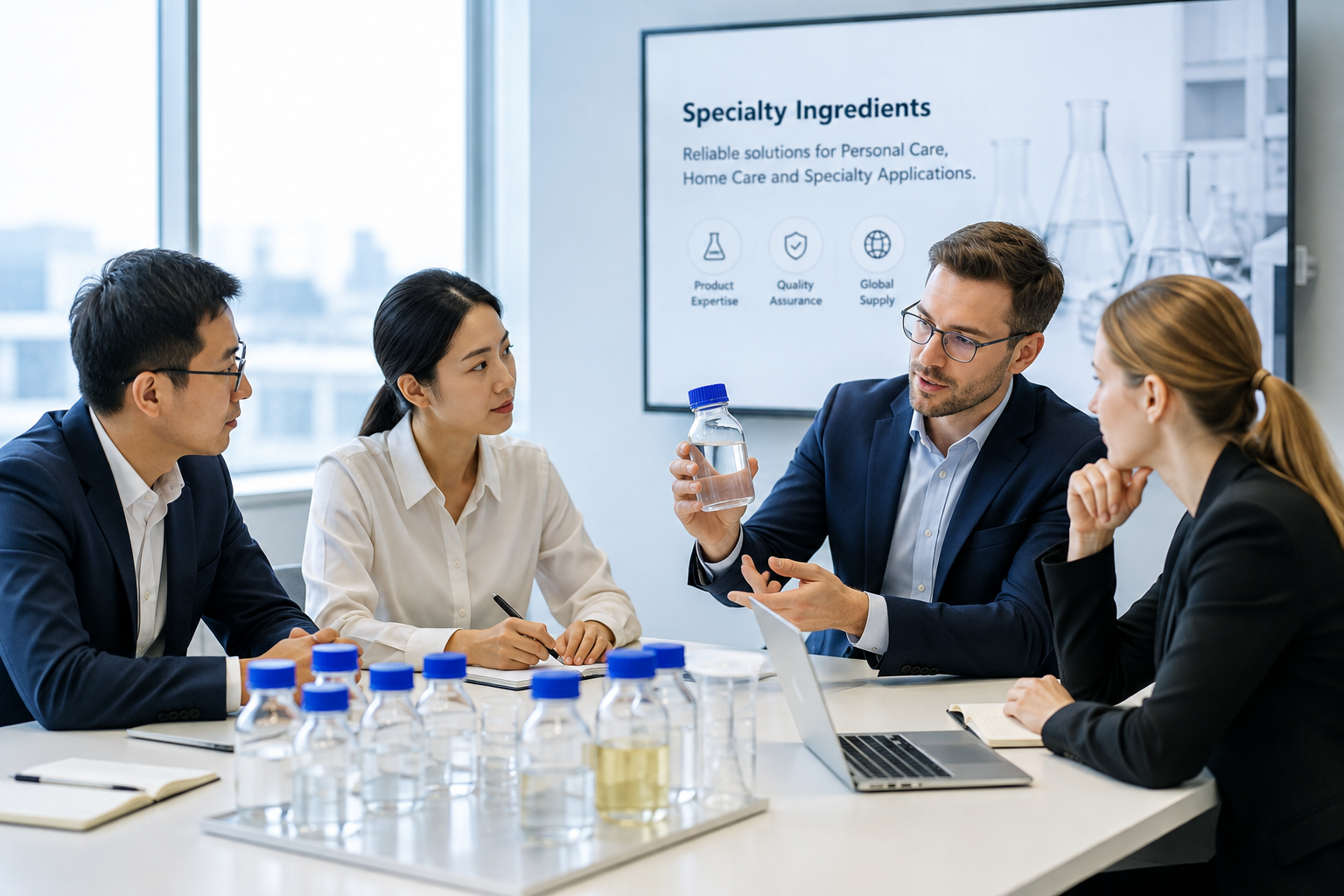 Purple9 team discussing ingredient supply